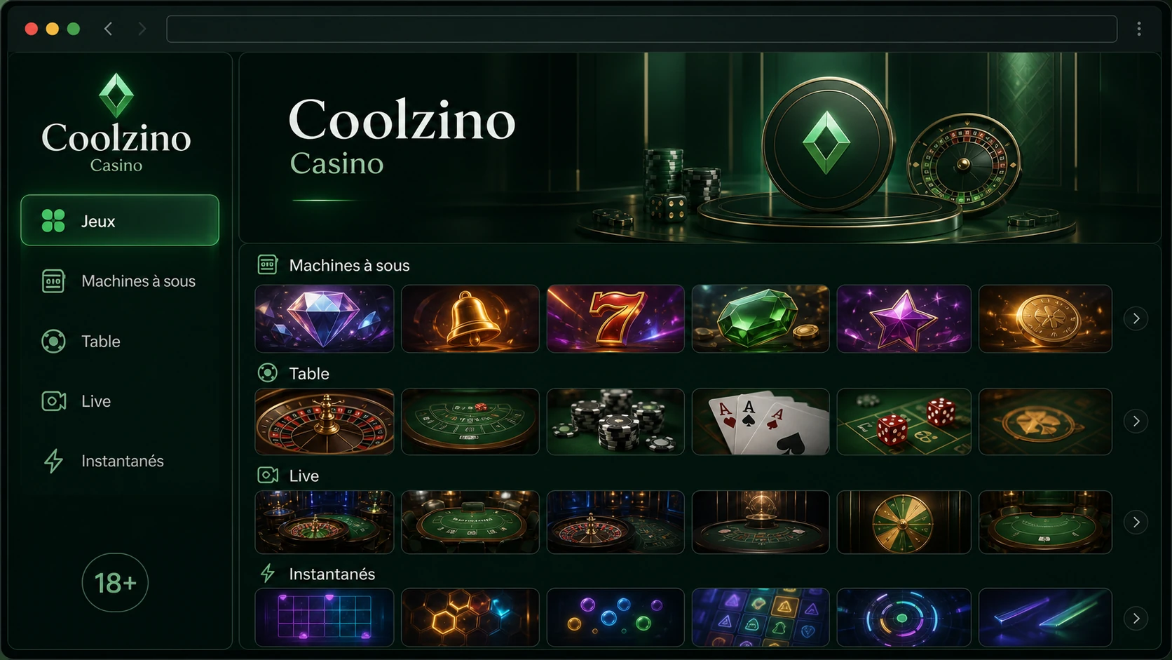 Jeux et divertissements sur Coolzino online casino